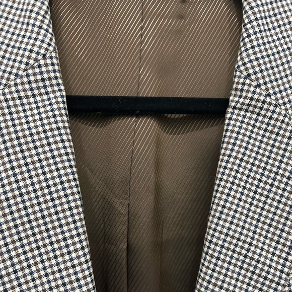 Boss Mens Blazer Brown  The James cream houndstooth pattern EUC 44R - Picture 8 of 9